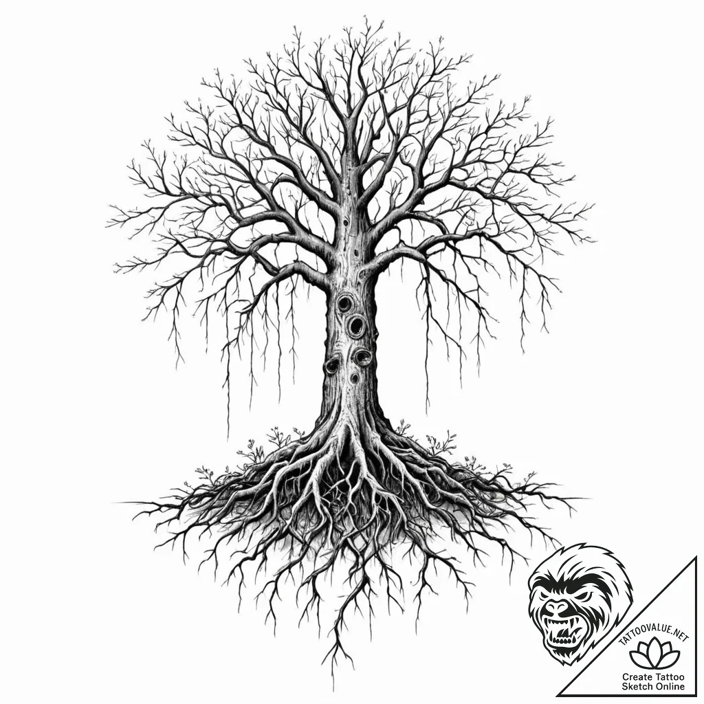 Tattoo design, a tree, its roots are cables,... - tattoo sketch (№1751555468_0, 03.07.2025 15:11) — tattoovalue.net