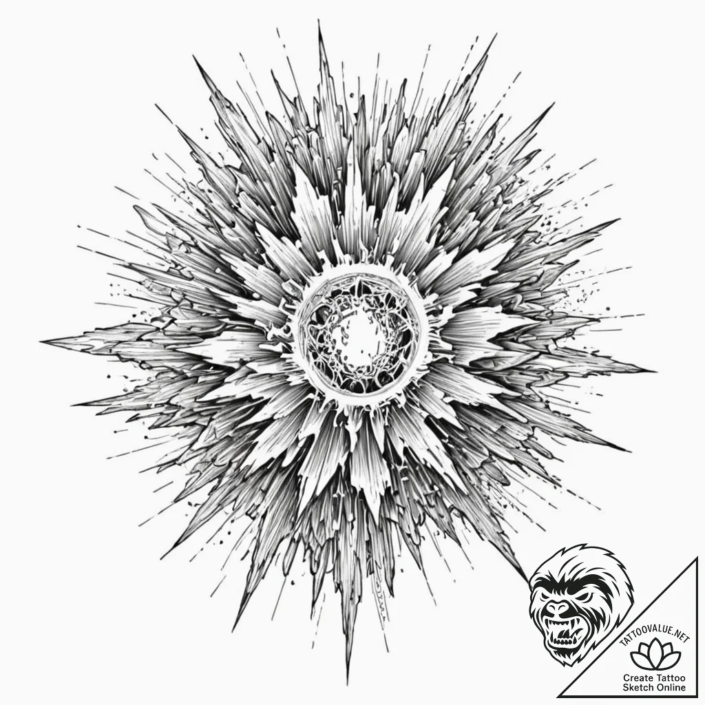 Tattoo design, the soundwave of an explosion,... - tattoo sketch (№1751555636_0, 03.07.2025 15:13) — tattoovalue.net