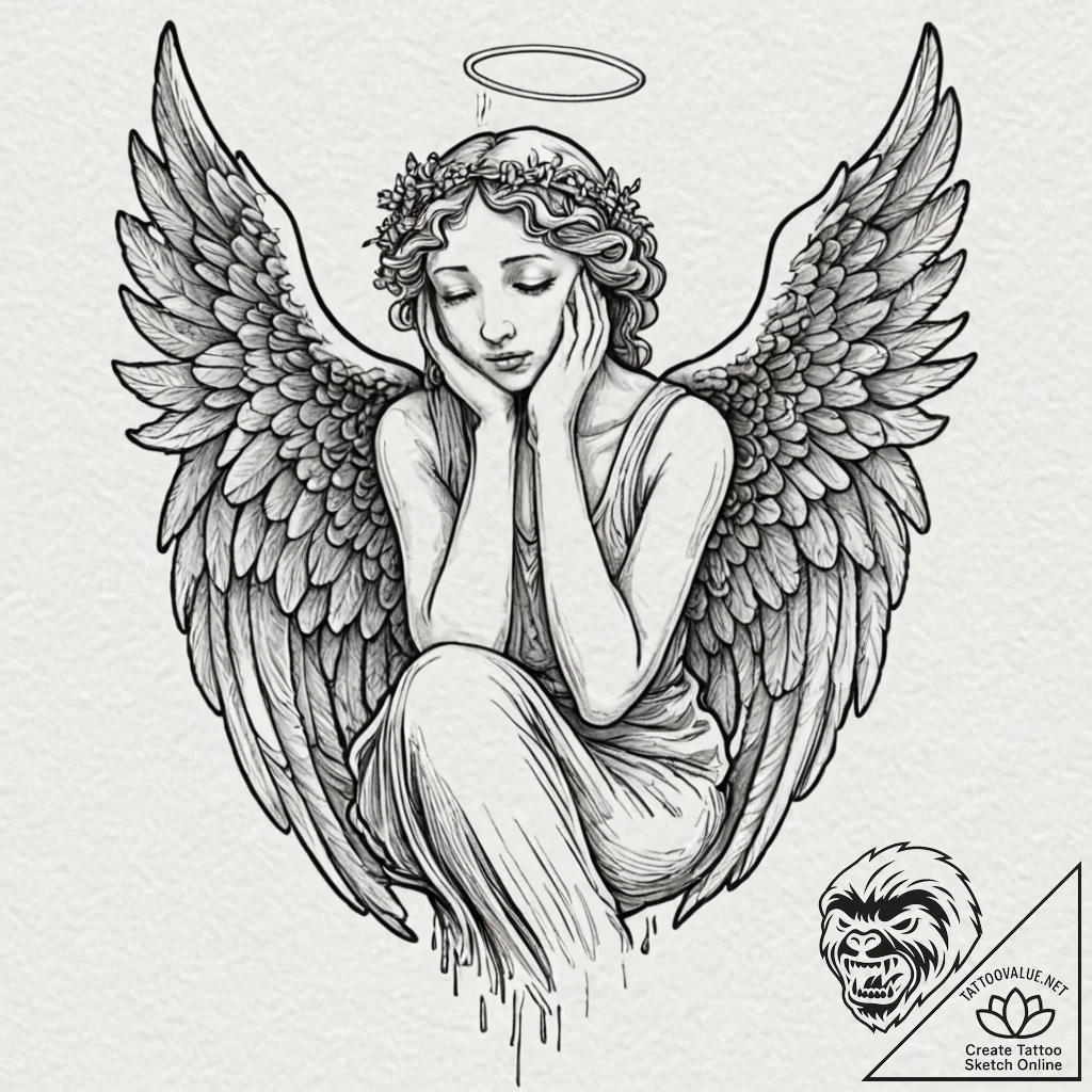 Tattoo design, a weeping angel statue, but it... - tattoo sketch (№1751555970_0, 03.07.2025 15:19) — tattoovalue.net