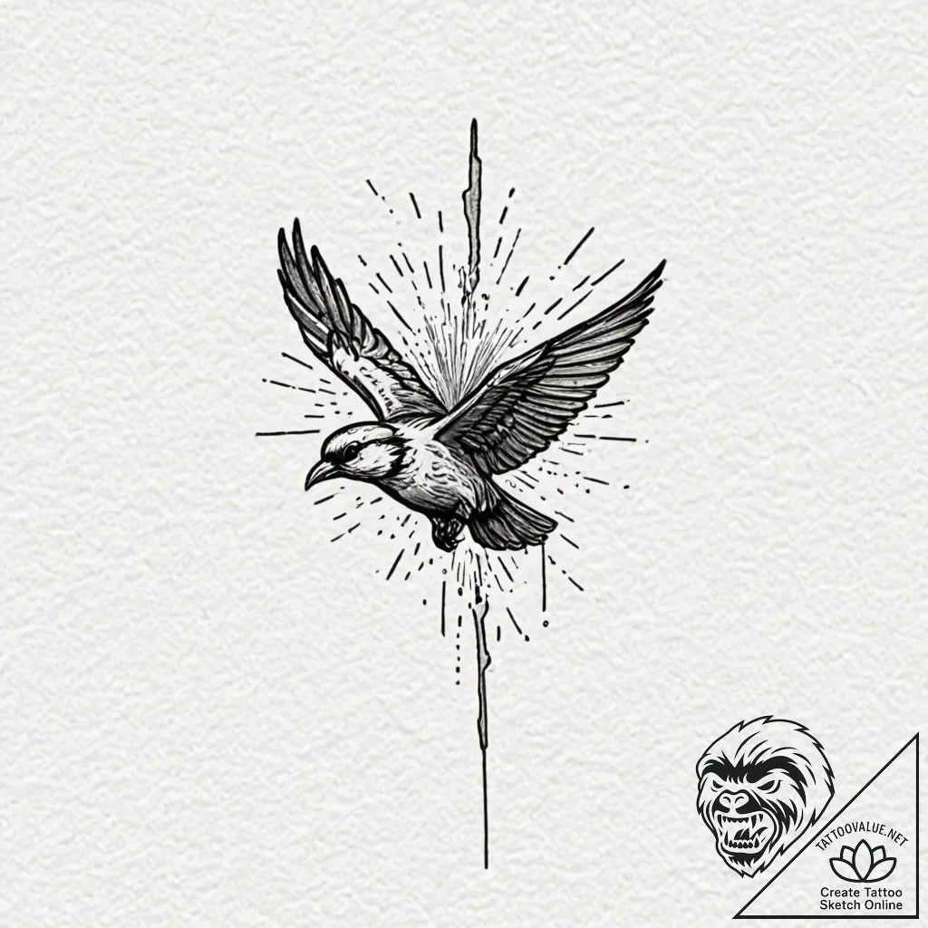 Tattoo design, a massive bomb falling, but a... - tattoo sketch (№1751556725_0, 03.07.2025 15:32) — tattoovalue.net
