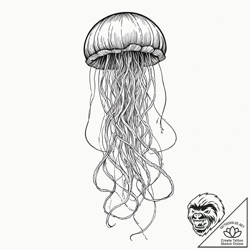 Tattoo design, a jellyfish, its tentacles are... - tattoo sketch (№1751556810_0, 03.07.2025 15:33) — tattoovalue.net