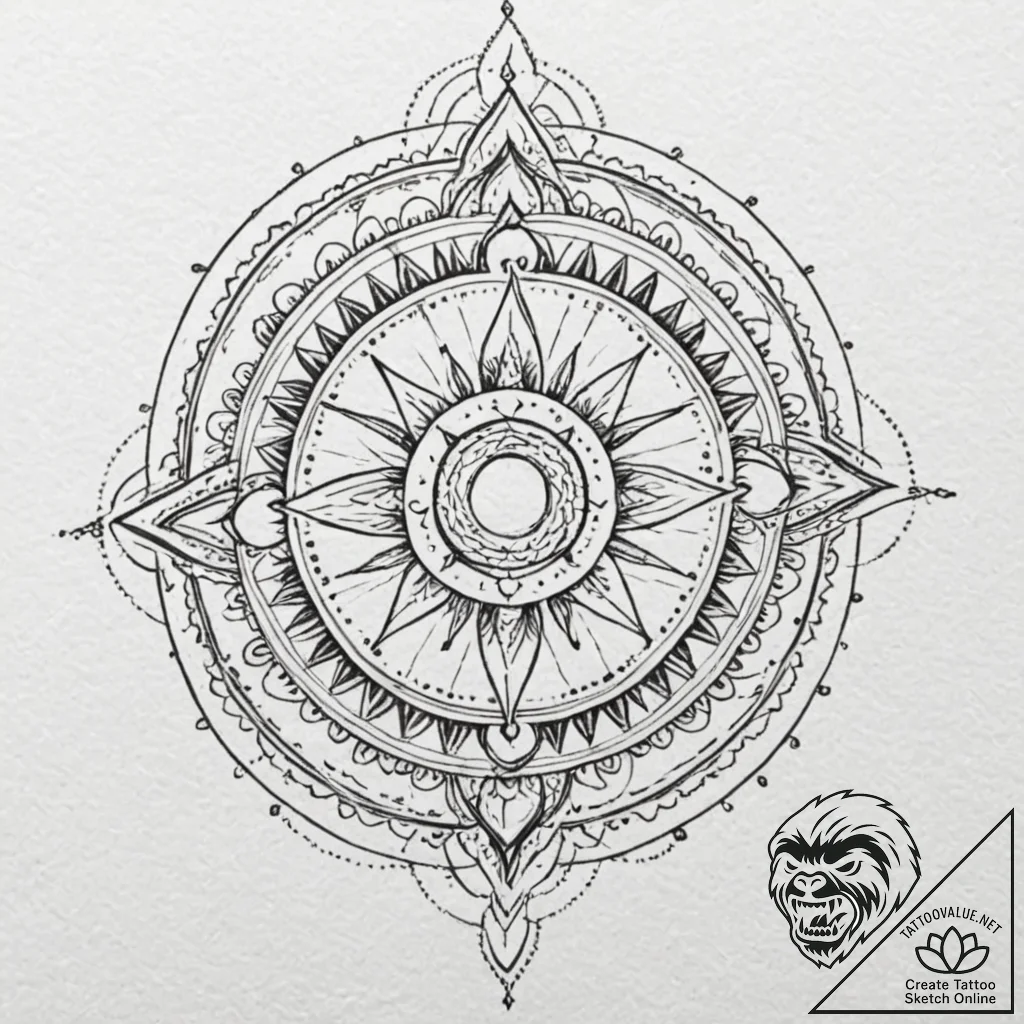 Tattoo design, a mandala, its patterns are ma... - tattoo sketch (№1751557313_0, 03.07.2025 15:41) — tattoovalue.net