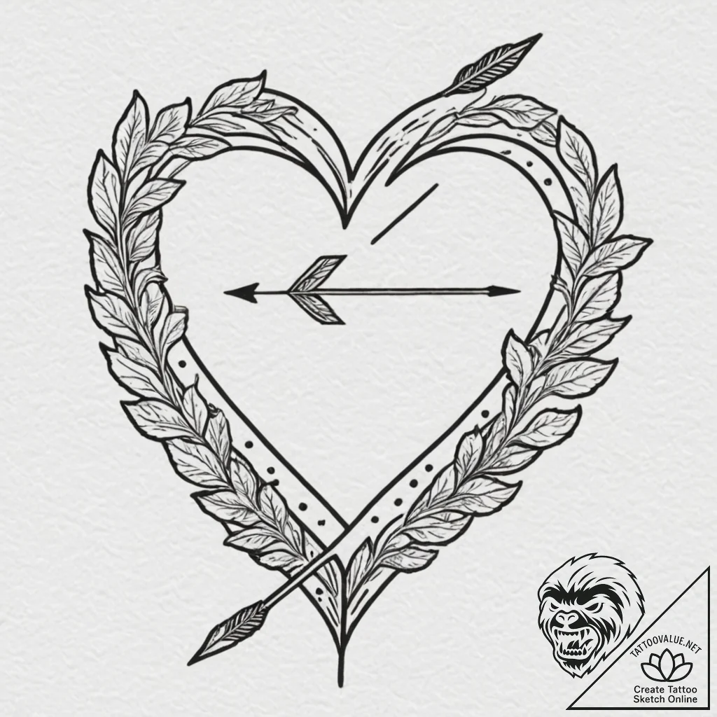 Tattoo design, handpoke style, a heart with a... - tattoo sketch (№1751557566_0, 03.07.2025 15:46) — tattoovalue.net
