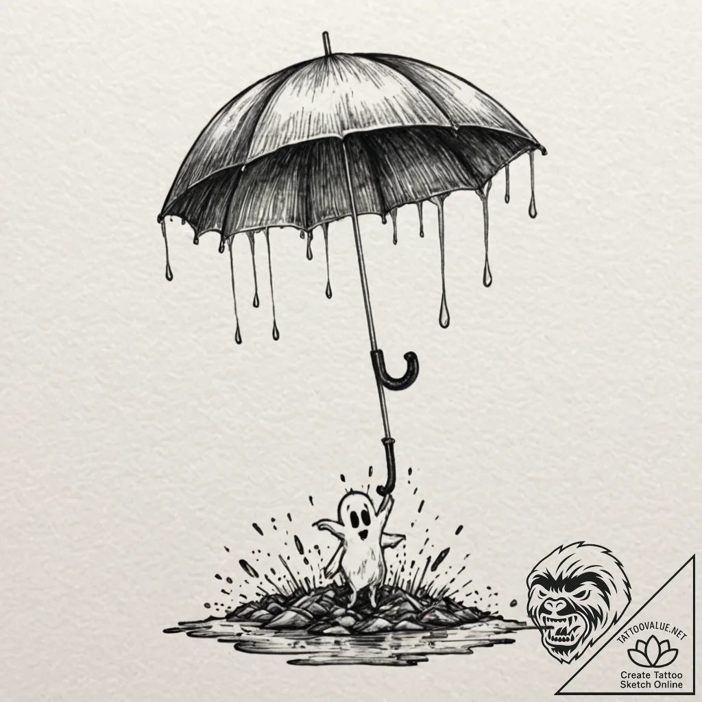 Tattoo design, a kasa-obake (umbrella ghost),... - tattoo sketch (№1751558071_0, 03.07.2025 15:54) — tattoovalue.net