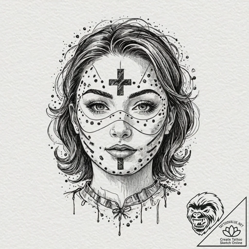 Tattoo design, a person wearing a mask, the m... - tattoo sketch (№1751559508_0, 03.07.2025 16:18) — tattoovalue.net