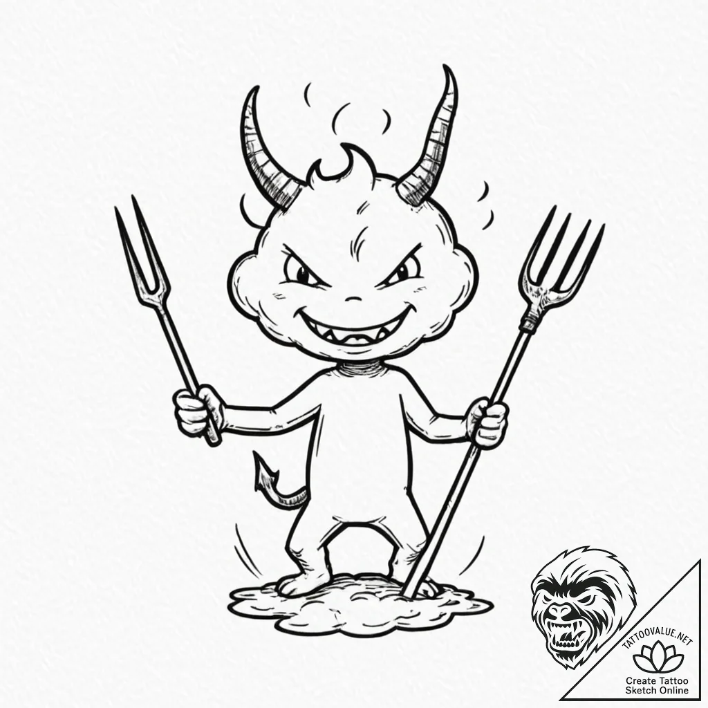 Tattoo design, a little devil poking a cloud... - tattoo sketch (№1751560124_0, 03.07.2025 16:28) — tattoovalue.net