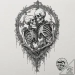 Tattoo design, two skeletons in a passionate… – tattoo sketch (№1751560374_0, 03.07.2025 16:32) — tattoovalue.net