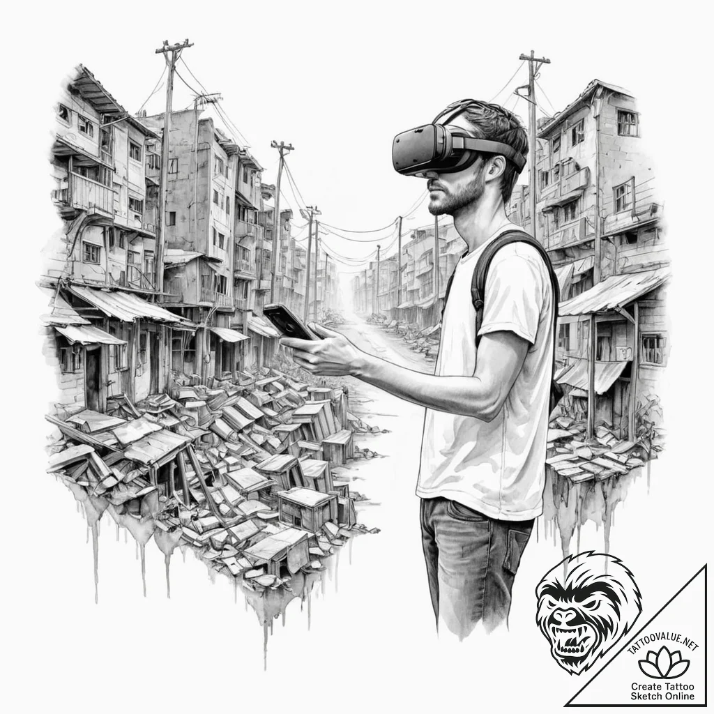 Tattoo sleeve design, virtual reality addicti... - tattoo sketch (№1751561108_0, 03.07.2025 16:45) — tattoovalue.net