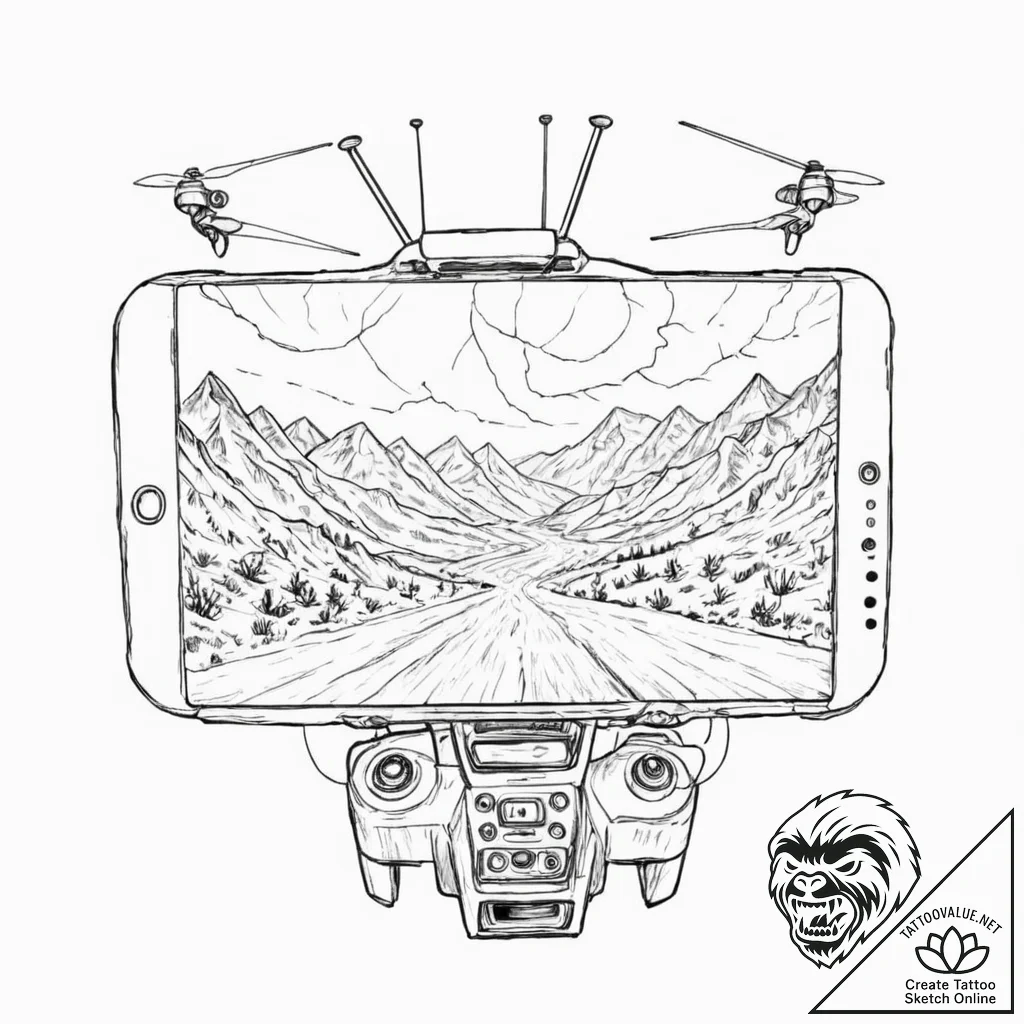 Tattoo design, an fpv drone's camera view, th... - tattoo sketch (№1751561282_0, 03.07.2025 16:48) — tattoovalue.net