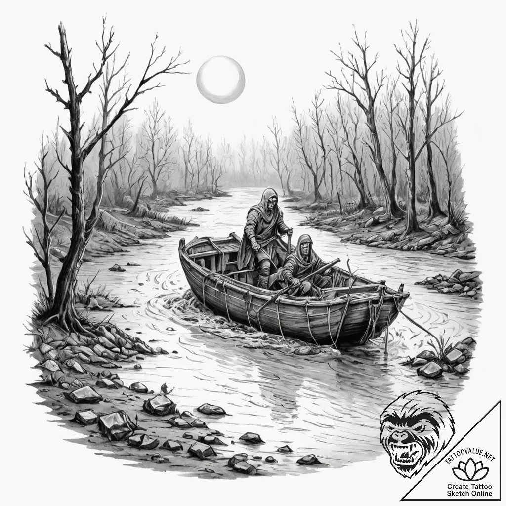 Tattoo design, charon, the ferryman of the un... - tattoo sketch (№1751561453_0, 03.07.2025 16:50) — tattoovalue.net