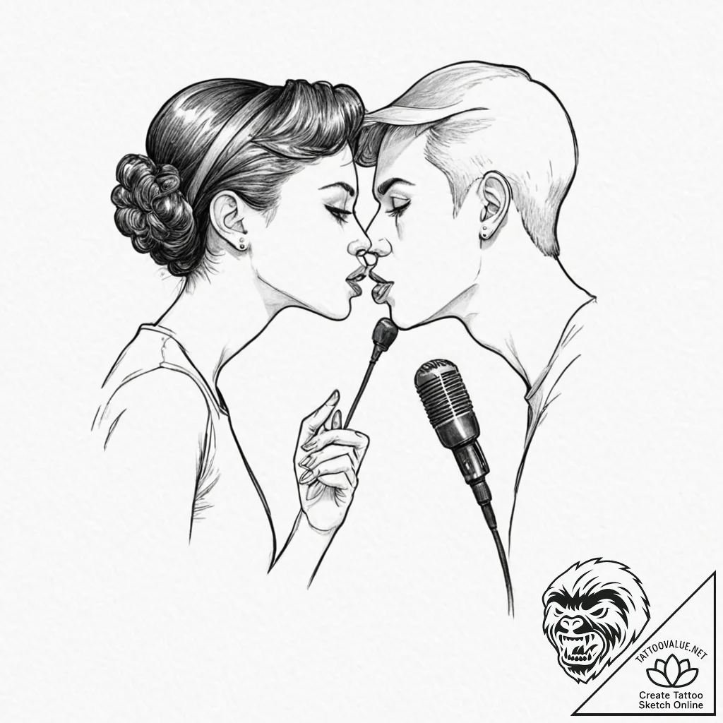 Tattoo design, a person whispering a secret i... - tattoo sketch (№1751562179_0, 03.07.2025 17:02) — tattoovalue.net