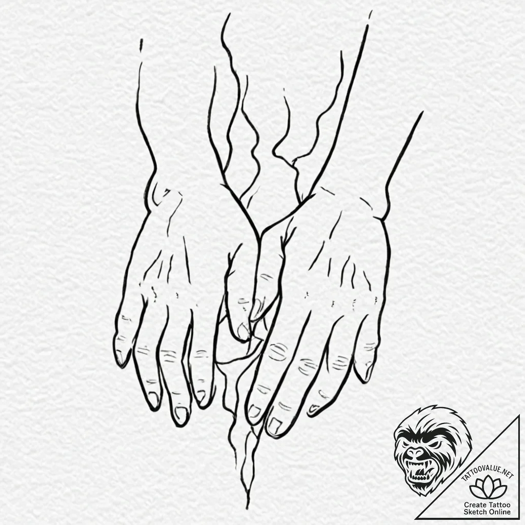 Tattoo design, handpoke style, two ghosts hol... - tattoo sketch (№1751562333_0, 03.07.2025 17:05) — tattoovalue.net