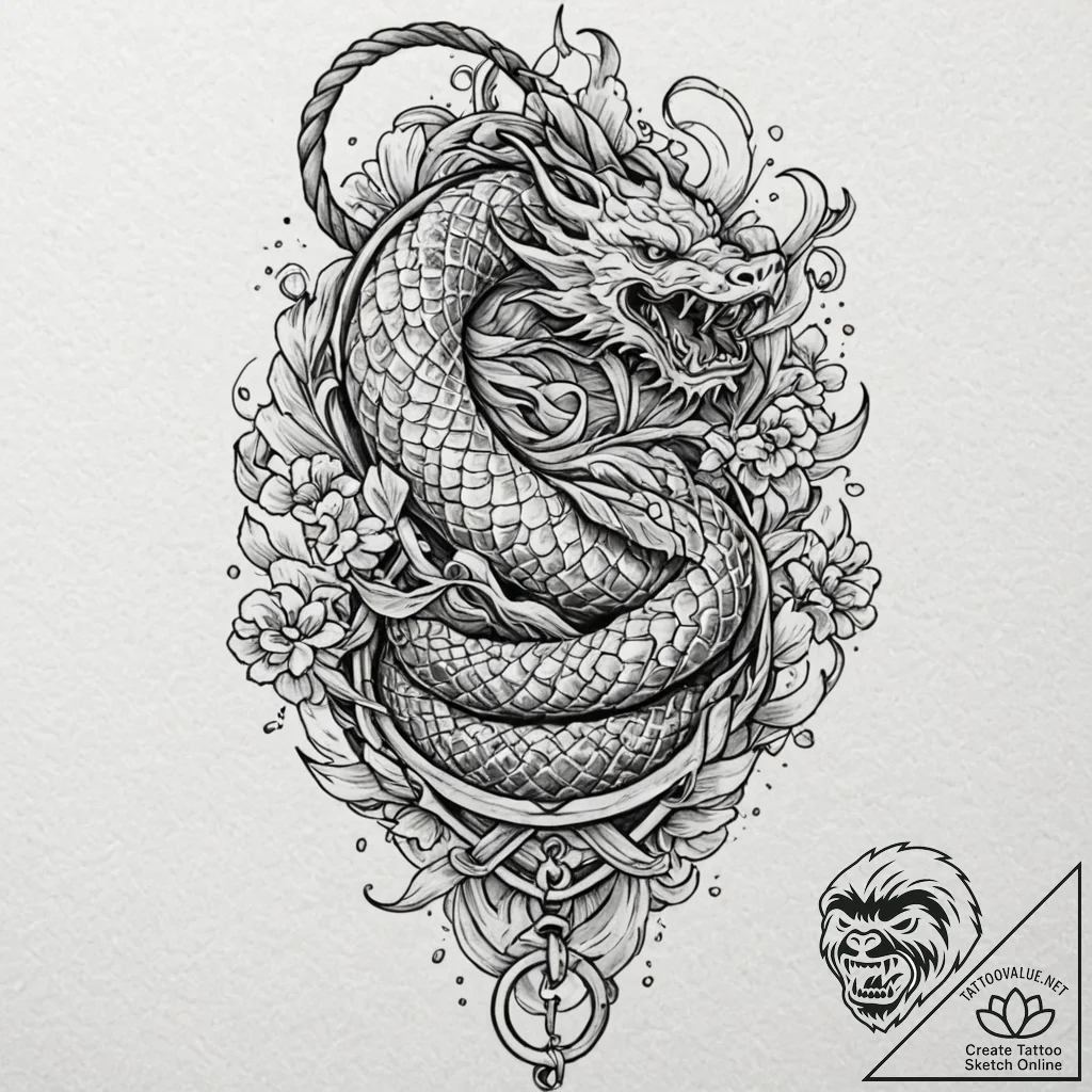 Tattoo sketch — a noose made of braided rune-... - tattoo sketch (№1751562410_0, 03.07.2025 17:06) — tattoovalue.net
