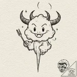 Tattoo design, a little devil poking a cloud… – tattoo sketch (№1751563183_0, 03.07.2025 17:19) — tattoovalue.net