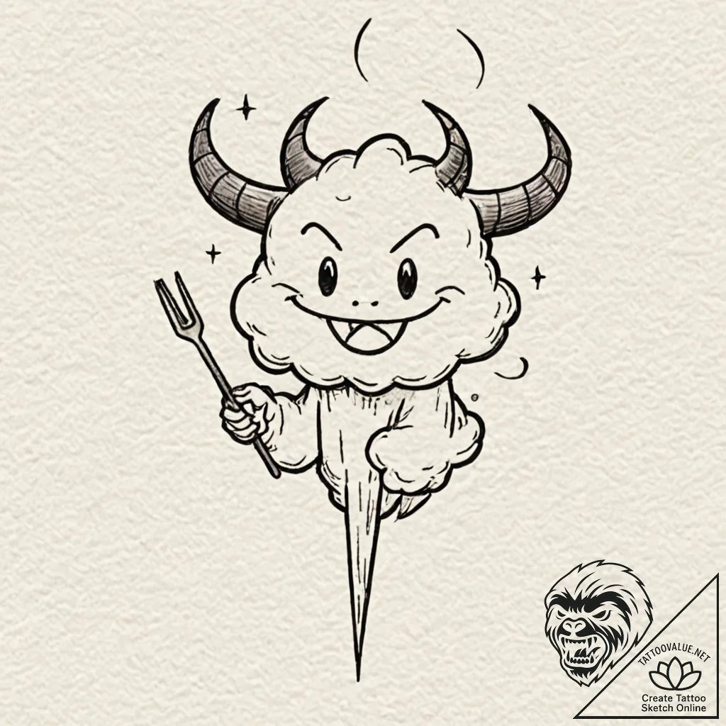 Tattoo design, a little devil poking a cloud... - tattoo sketch (№1751563183_0, 03.07.2025 17:19) — tattoovalue.net