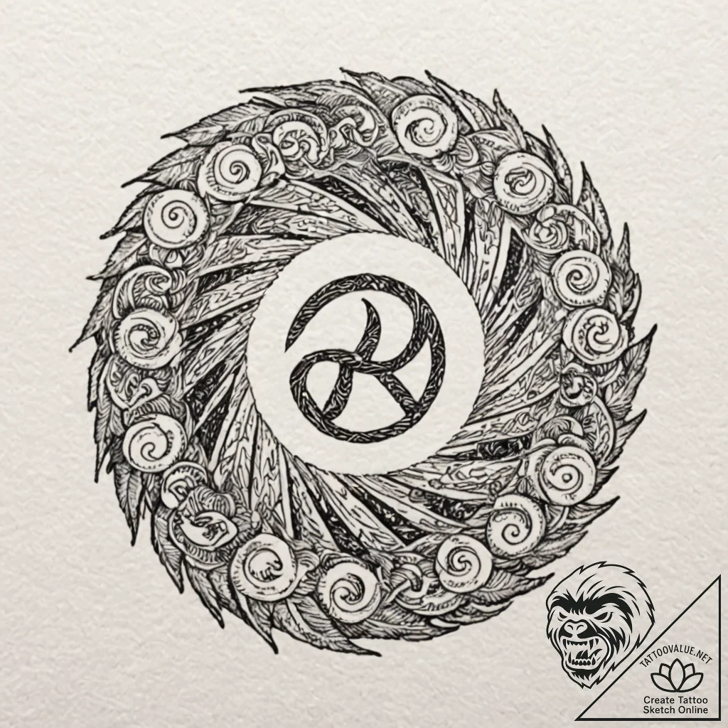 Tattoo design, runes arranged in a spiral, li... - tattoo sketch (№1751563617_0, 03.07.2025 17:26) — tattoovalue.net