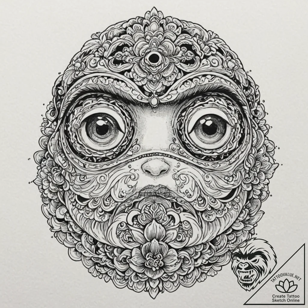 Tattoo design, a daruma doll, one eye filled... - tattoo sketch (№1751564397_0, 03.07.2025 17:39) — tattoovalue.net