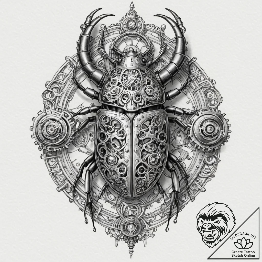 Tattoo design, a beetle, its carapace is made... - tattoo sketch (№1751564715_0, 03.07.2025 17:45) — tattoovalue.net