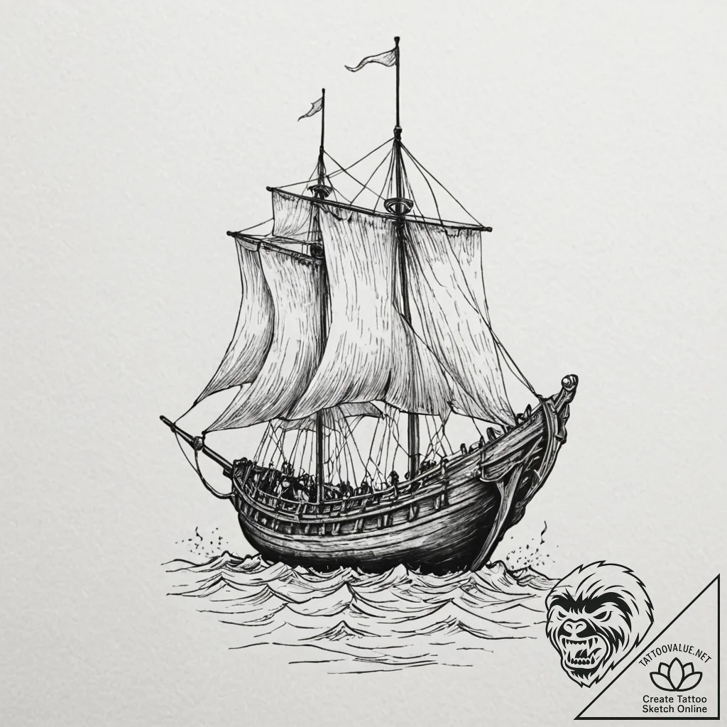 Tattoo design, a viking longship, but it's a... - tattoo sketch (№1751565152_0, 03.07.2025 17:52) — tattoovalue.net