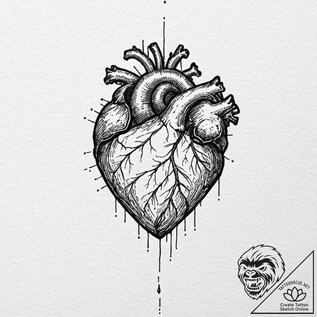 Tattoo design, handpoke style, a pixelated he... - tattoo sketch (№1751565466_0, 03.07.2025 17:57) — tattoovalue.net