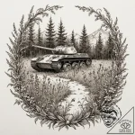 Tattoo design, a modern tank, half-buried in… – tattoo sketch (№1751565884_0, 03.07.2025 18:04) — tattoovalue.net