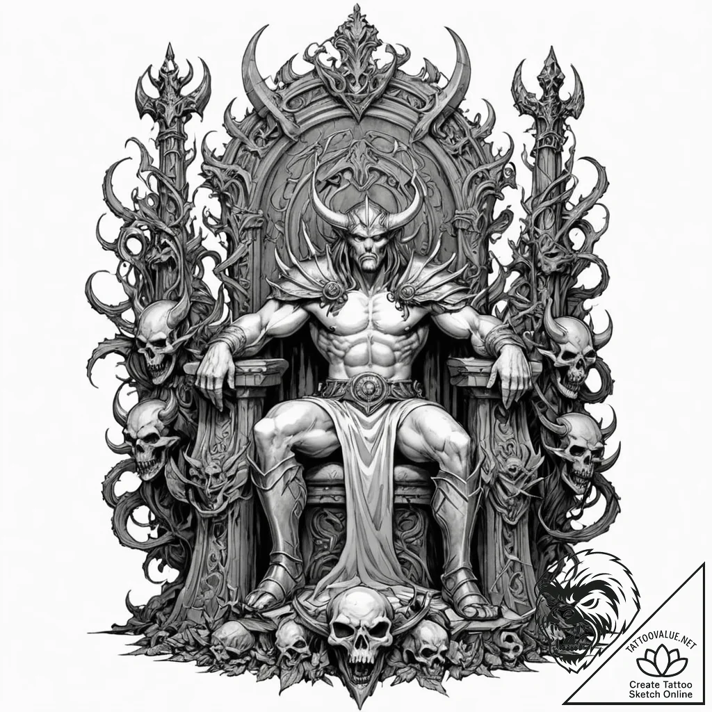 Tattoo sleeve design, demon lord's throne roo... - tattoo sketch (№1751565972_0, 03.07.2025 18:06) — tattoovalue.net