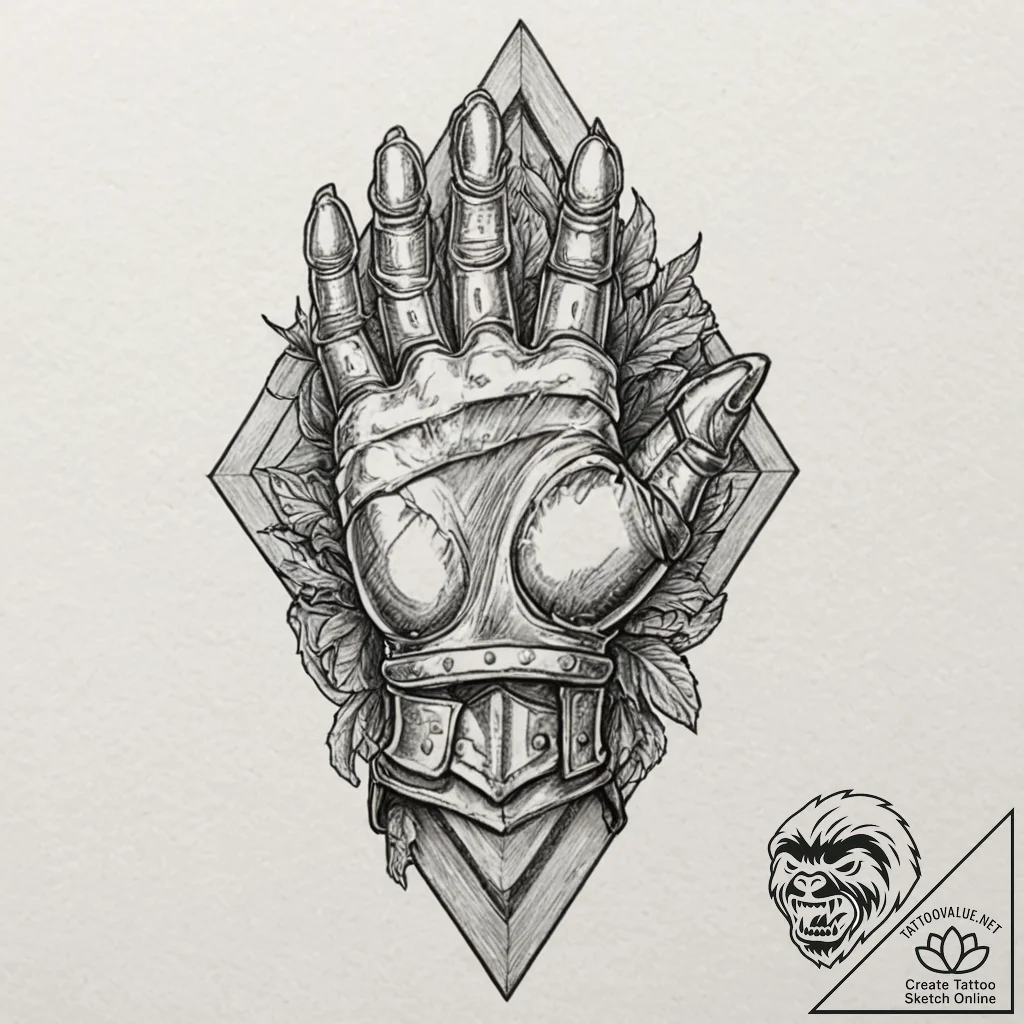 Tattoo design, a knight's armored gauntlet, c... - tattoo sketch (№1751566057_0, 03.07.2025 18:07) — tattoovalue.net