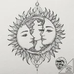 Tattoo design, a sun and moon in a passionate… – tattoo sketch (№1751566401_0, 03.07.2025 18:13) — tattoovalue.net