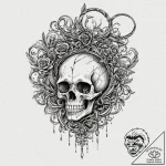 Tattoo design, a skull with an ew antenna gro… – tattoo sketch (№1751566489_0, 03.07.2025 18:14) — tattoovalue.net