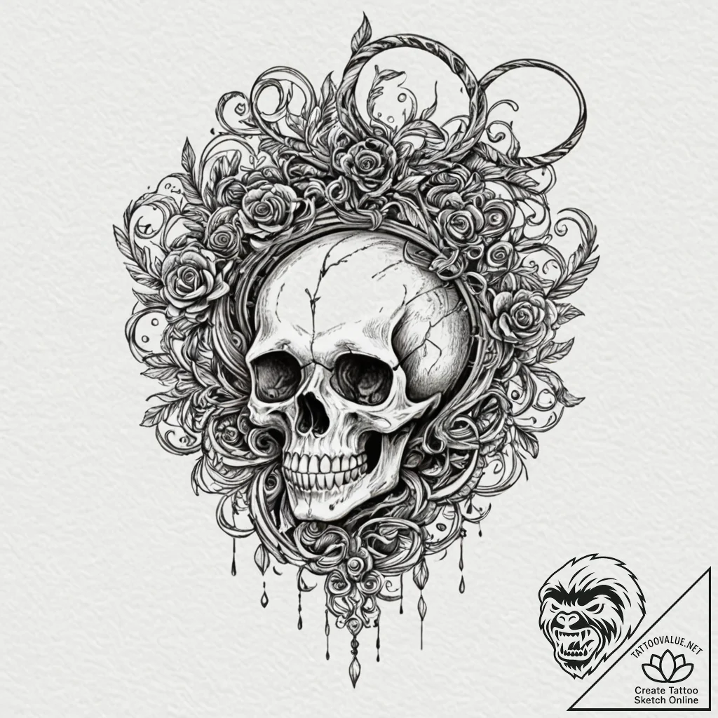 Tattoo design, a skull with an ew antenna gro... - tattoo sketch (№1751566489_0, 03.07.2025 18:14) — tattoovalue.net