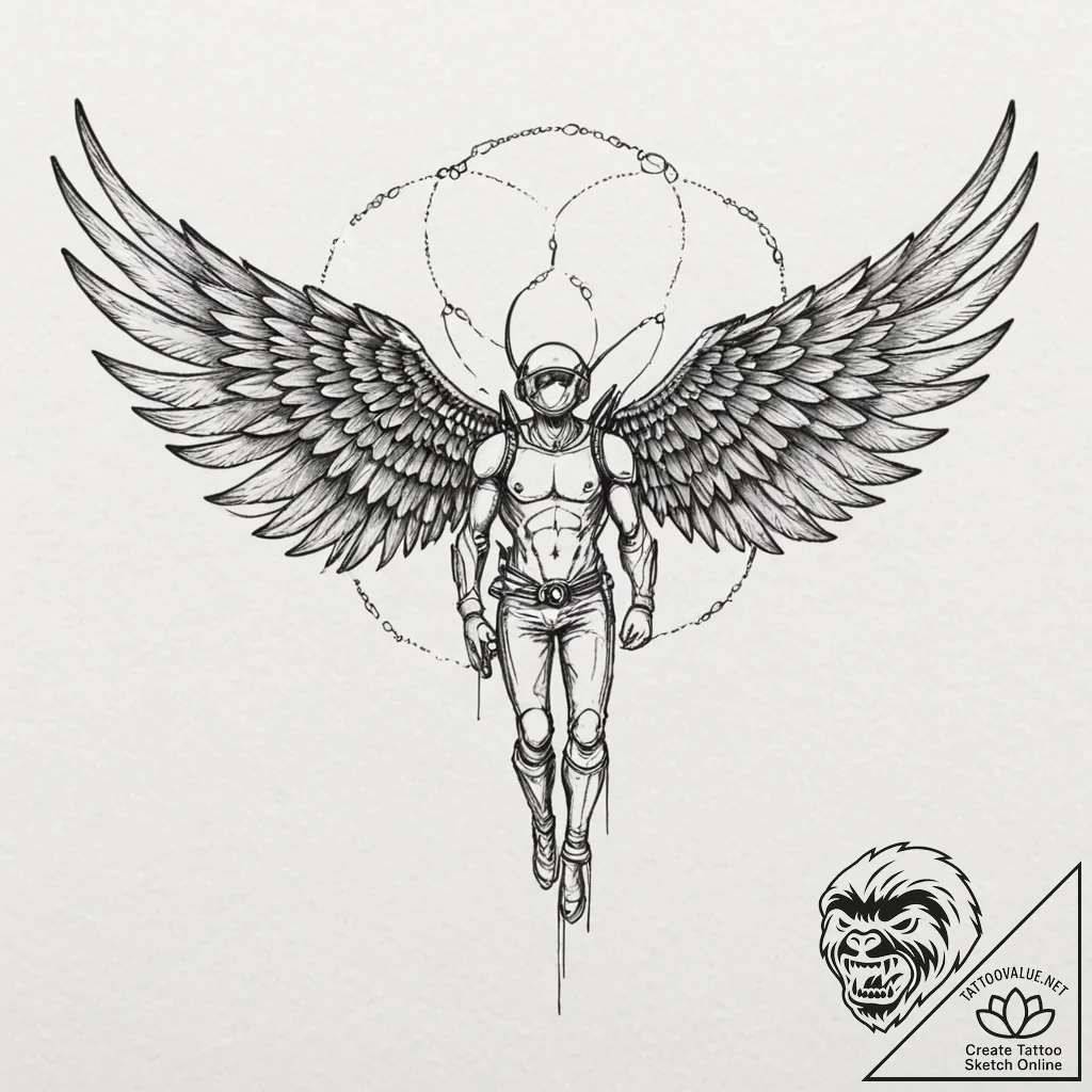 Tattoo design, icarus, but his wings are made... - tattoo sketch (№1751566749_0, 03.07.2025 18:19) — tattoovalue.net