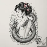 Tattoo design, a beautiful woman with a large… – tattoo sketch (№1751566920_0, 03.07.2025 18:22) — tattoovalue.net