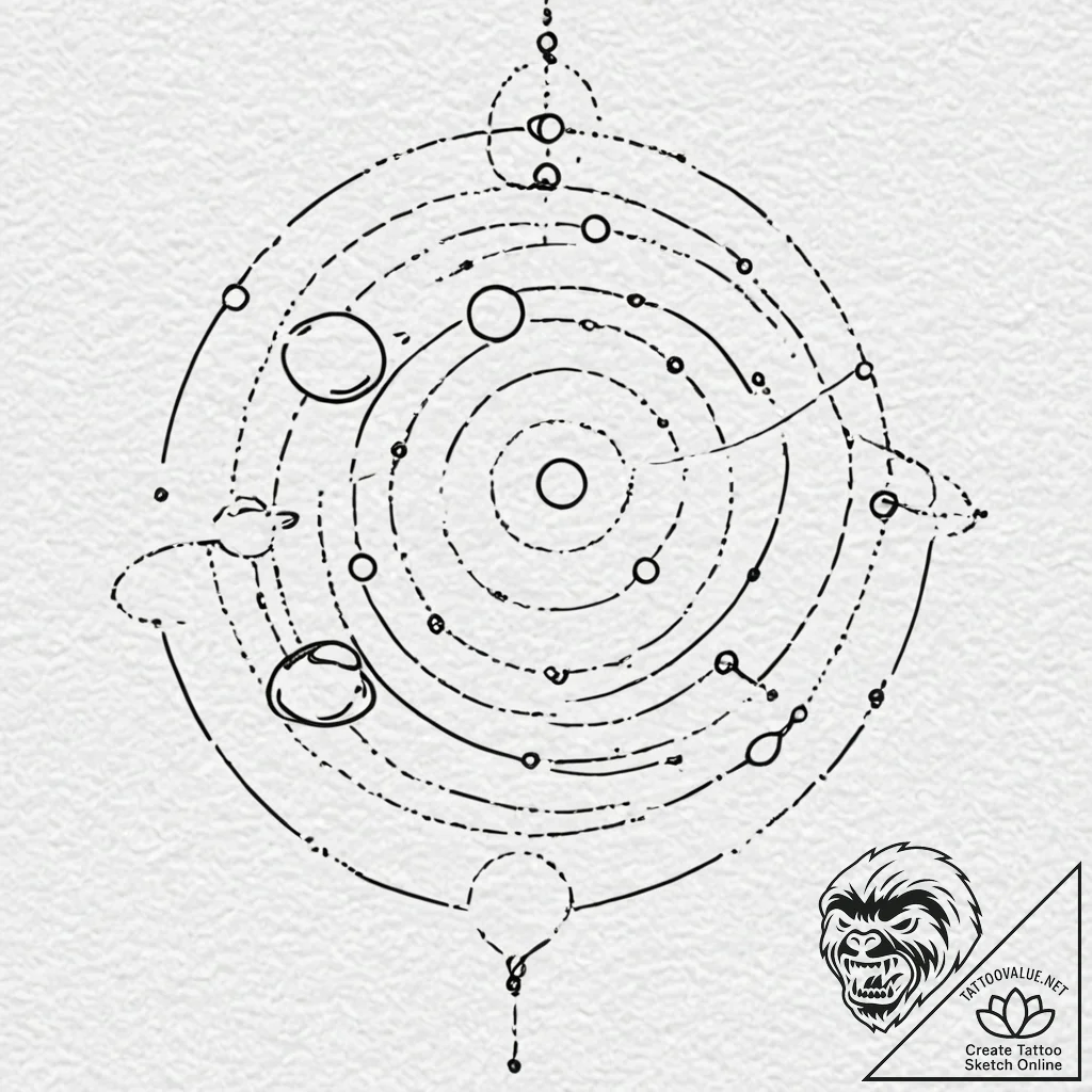 Tattoo design, a tiny solar system, with plan... - tattoo sketch (№1751567526_0, 03.07.2025 18:32) — tattoovalue.net