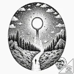 Tattoo design, a giant keyhole in the sky, re… – tattoo sketch (№1751567611_0, 03.07.2025 18:33) — tattoovalue.net