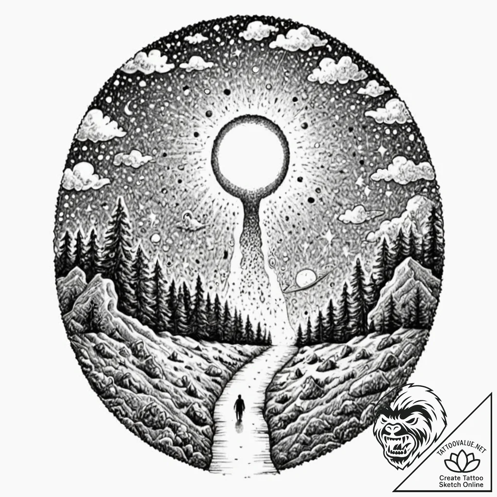 Tattoo design, a giant keyhole in the sky, re... - tattoo sketch (№1751567611_0, 03.07.2025 18:33) — tattoovalue.net