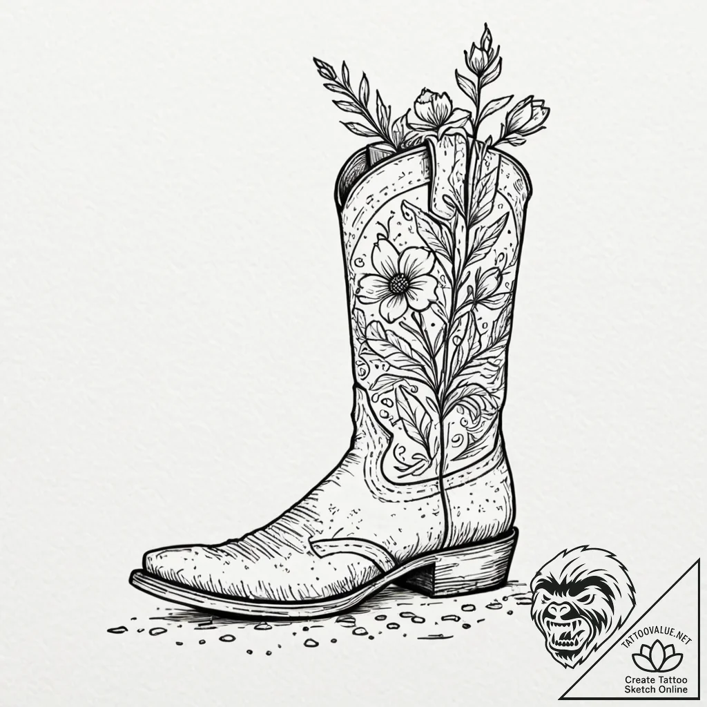 Tattoo design, a single boot, muddy and worn,... - tattoo sketch (№1751568475_0, 03.07.2025 18:47) — tattoovalue.net