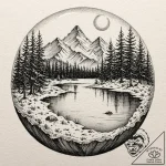 Tattoo design, a pristine natural landscape (… – tattoo sketch (№1751568646_0, 03.07.2025 18:50) — tattoovalue.net