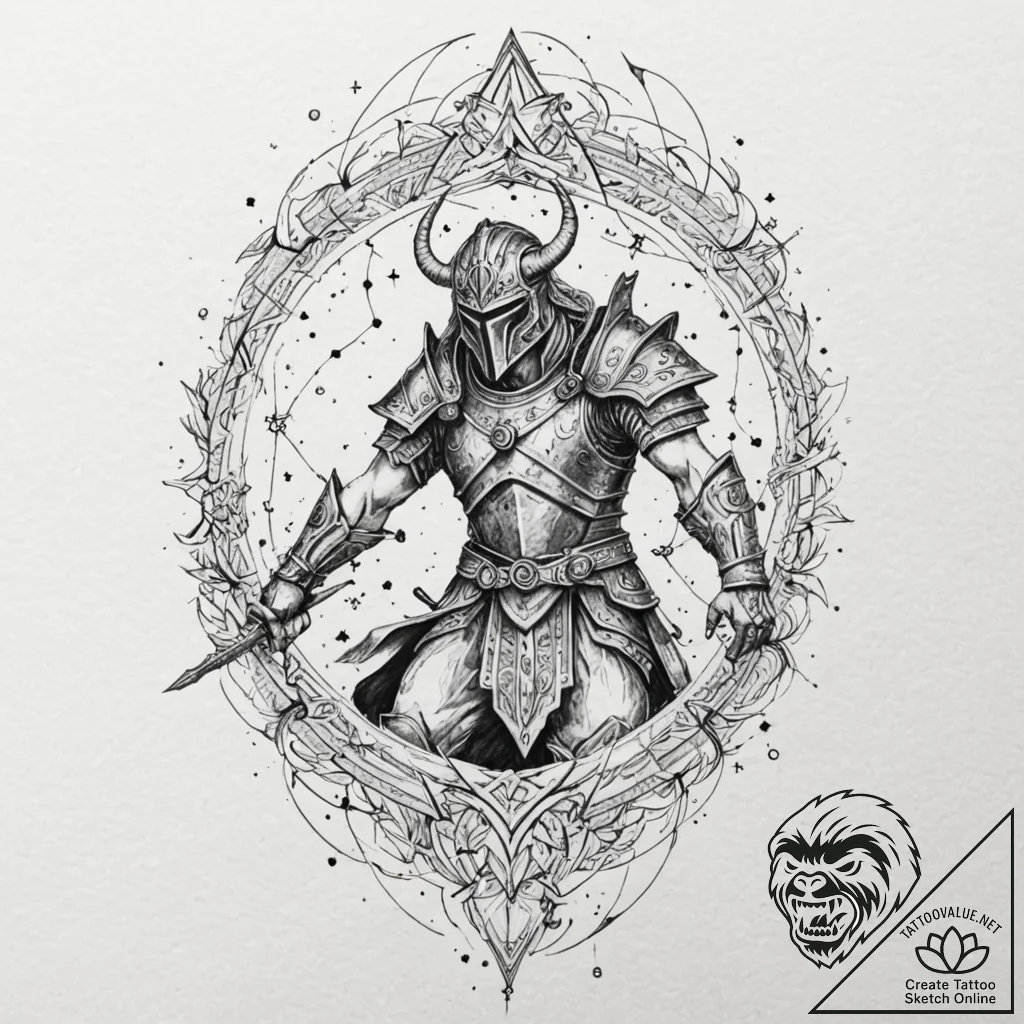 Tattoo sketch of a norse warrior with shatter... - tattoo sketch (№1751568733_0, 03.07.2025 18:52) — tattoovalue.net