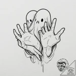 Tattoo design, handpoke style, a ghost trying… – tattoo sketch (№1751568819_0, 03.07.2025 18:53) — tattoovalue.net