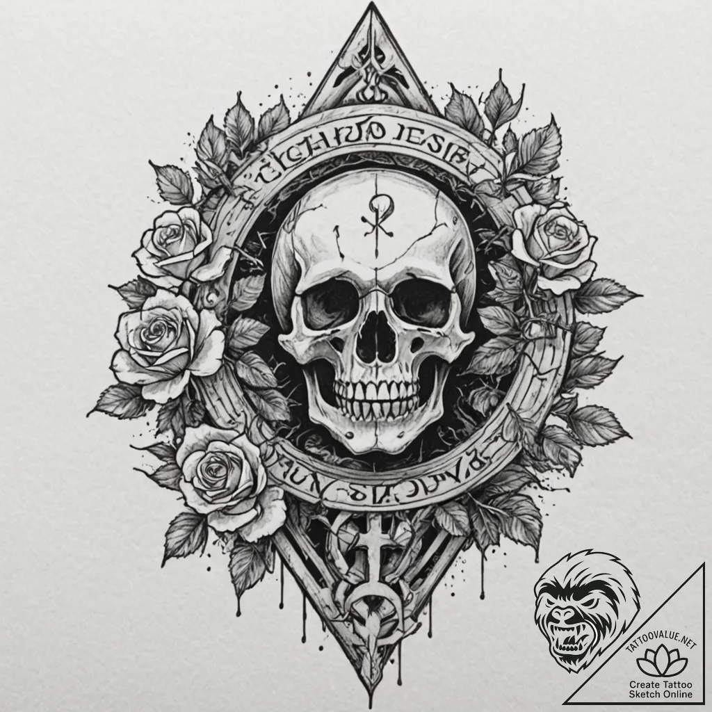 Tattoo design, meditating odin, runes flying... - tattoo sketch (№1751568905_0, 03.07.2025 18:55) — tattoovalue.net