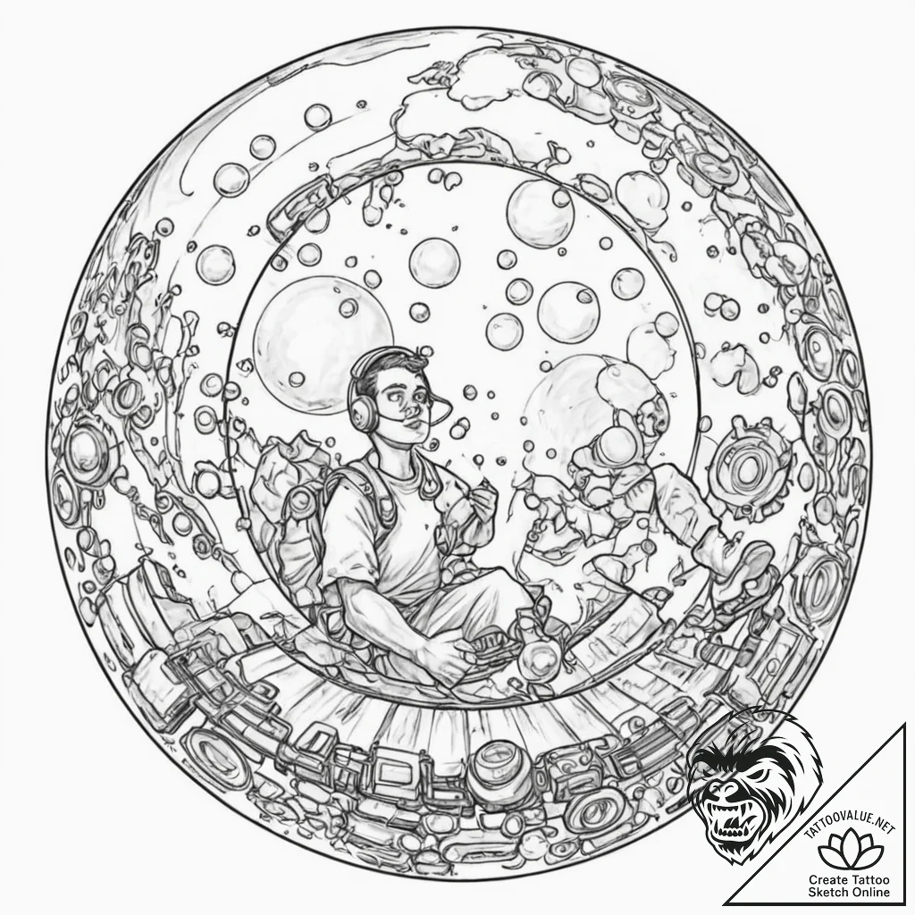 Tattoo design, an operator creating a protect... - tattoo sketch (№1751568992_0, 03.07.2025 18:56) — tattoovalue.net