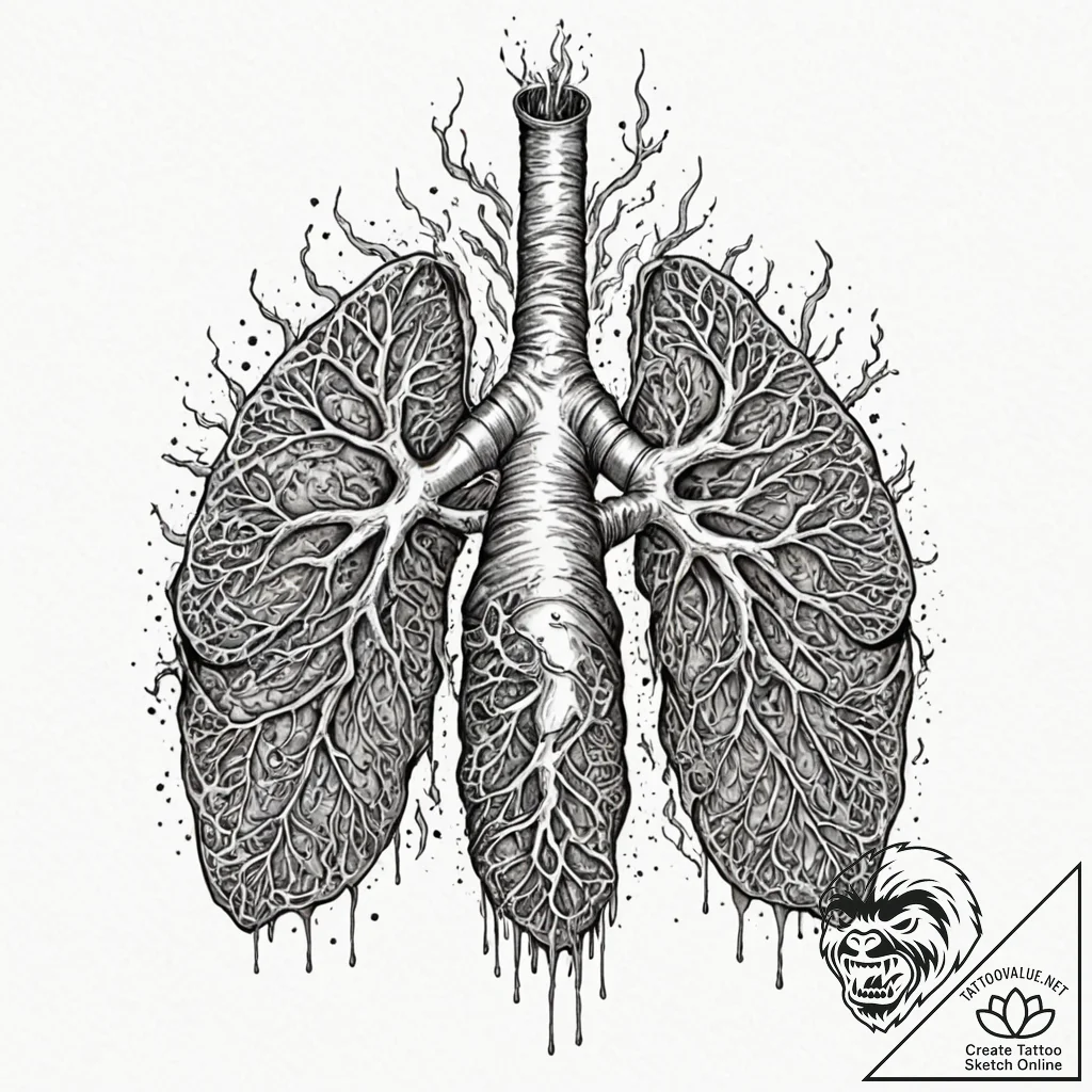 Tattoo design, a human lung, one side healthy... - tattoo sketch (№1751569077_0, 03.07.2025 18:57) — tattoovalue.net