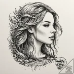 Tattoo design, a woman’s face in profile, her… – tattoo sketch (№1751571983_0, 03.07.2025 19:46) — tattoovalue.net