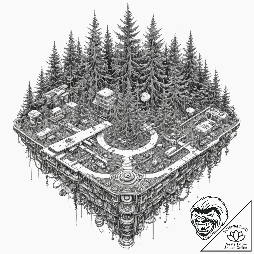 Tattoo design, drone's view of a forest, but... - tattoo sketch (№1751572226_0, 03.07.2025 19:50) — tattoovalue.net