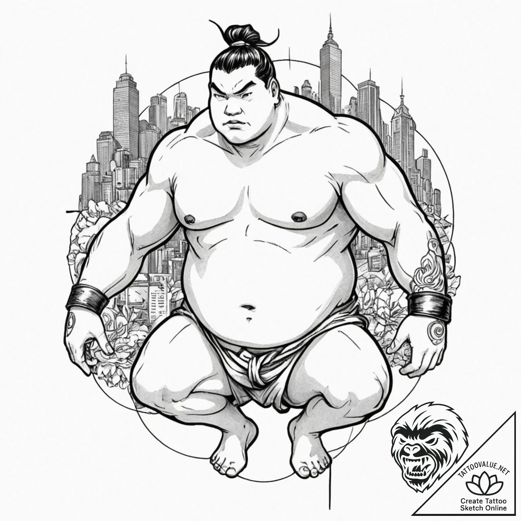 Tattoo design, a powerful sumo wrestler, but... - tattoo sketch (№1751572303_0, 03.07.2025 19:51) — tattoovalue.net