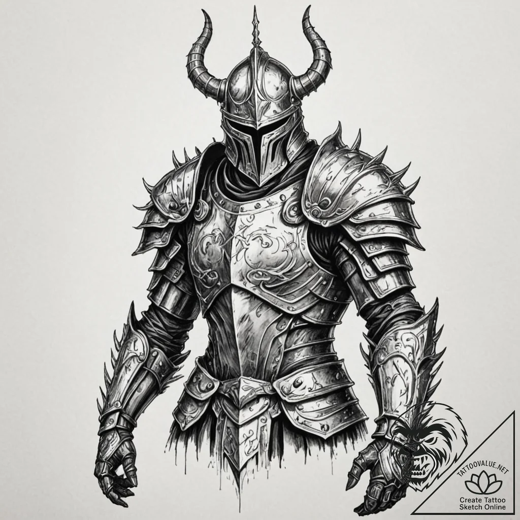 Tattoo sleeve design, grimdark fantasy, knigh... - tattoo sketch (№1751572380_0, 03.07.2025 19:53) — tattoovalue.net