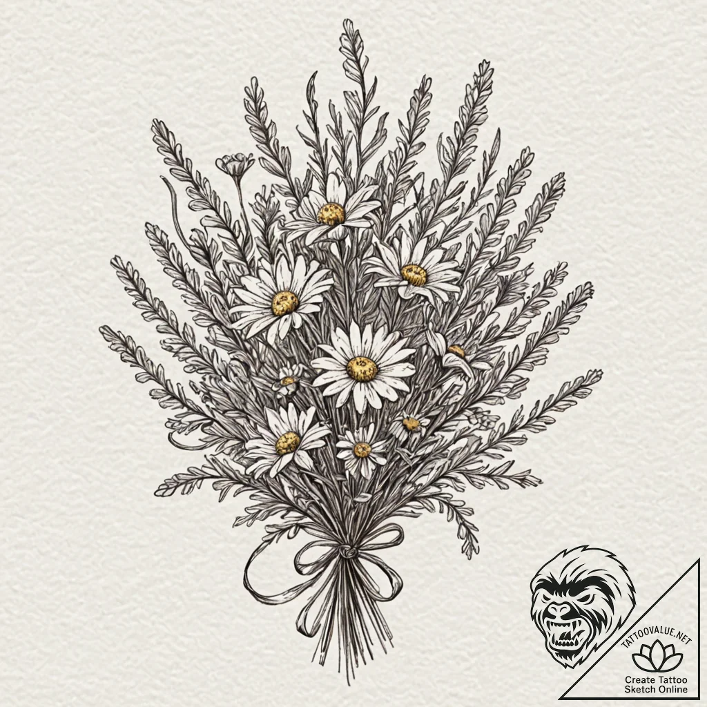 Tattoo design, a small bouquet of wildflowers... - tattoo sketch (№1751573051_0, 03.07.2025 20:04) — tattoovalue.net