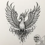 Tattoo design, a phoenix rising, but it is ma… – tattoo sketch (№1751573828_0, 03.07.2025 20:17) — tattoovalue.net