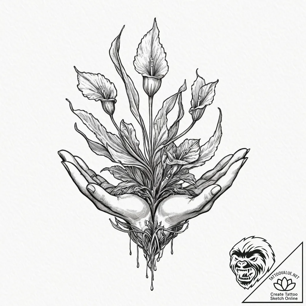 Tattoo design, a carnivorous plant, its leave... - tattoo sketch (№1751574173_0, 03.07.2025 20:22) — tattoovalue.net