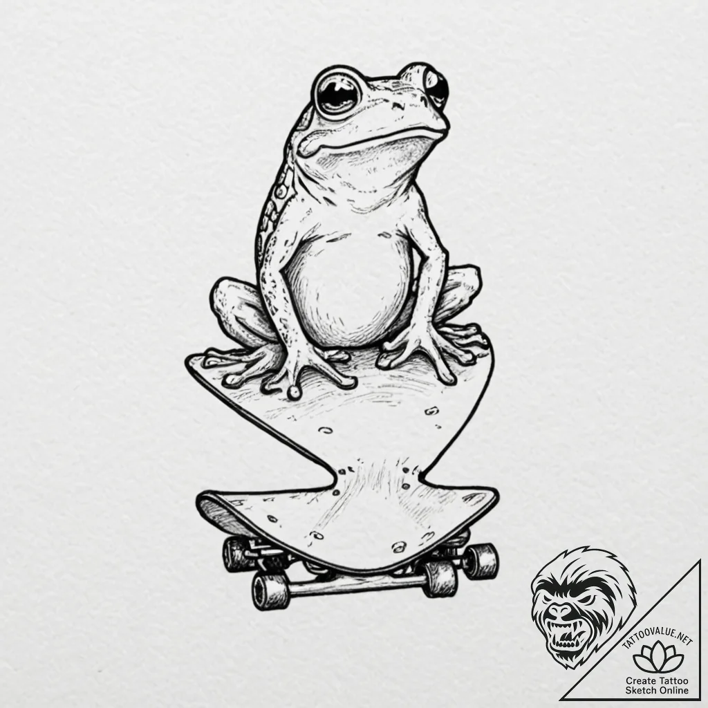 Tattoo design, handpoke style, a cartoon frog... - tattoo sketch (№1751574512_0, 03.07.2025 20:28) — tattoovalue.net